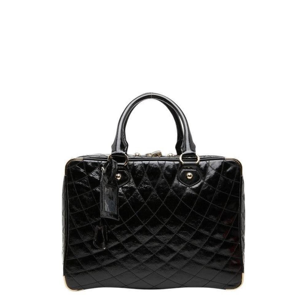 Bally Quilted Patent Leather Handbag Black